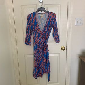 Julie brown chain link blue&orange wrap dress